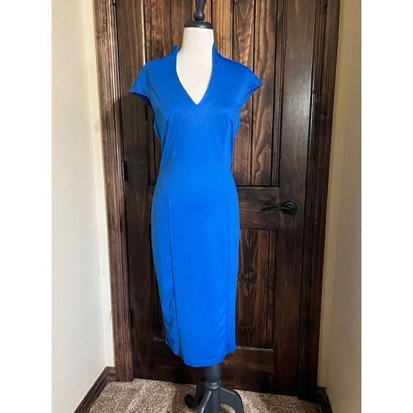 NWT Alexia Admor Blue Katrina Splitneck Ponte Sheath Dress Size  Medium - Picture 4 of 5
